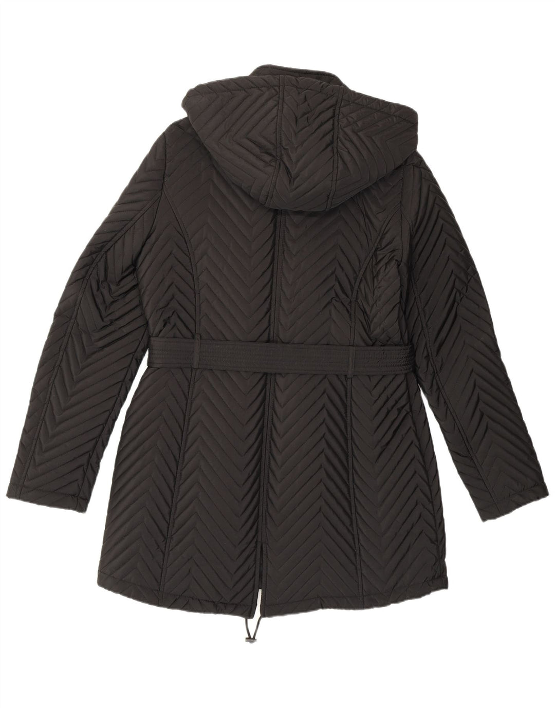 Casaco corta-vento feminino Dkny com capuz Reino Unido 12 médio preto Chevron