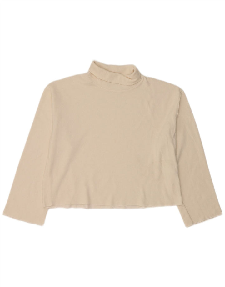 Top feminino Zara manga comprida UK 16 grande algodão branco