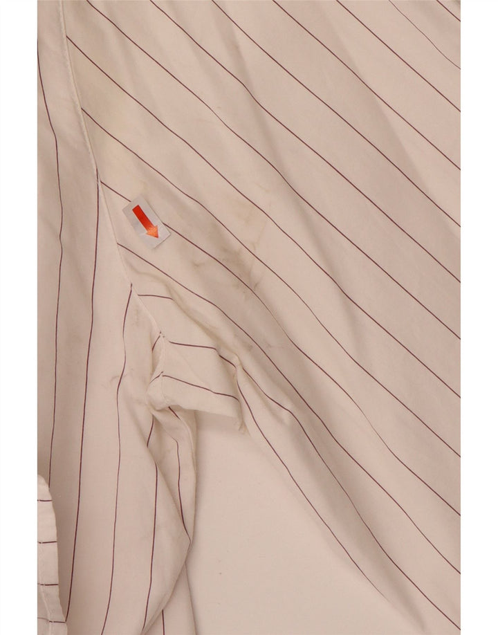 Camisa feminina Benetton UK 16 grande listrada branca