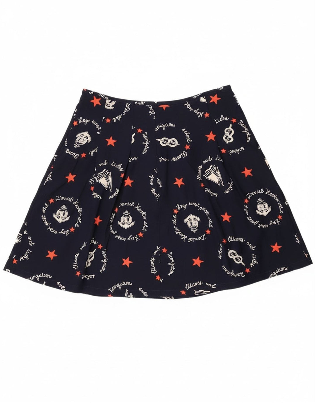 Saia feminina vintage gráfica linha A W30 médio azul marinho geométrico