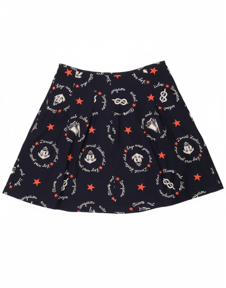 Saia feminina vintage gráfica linha A W30 médio azul marinho geométrico