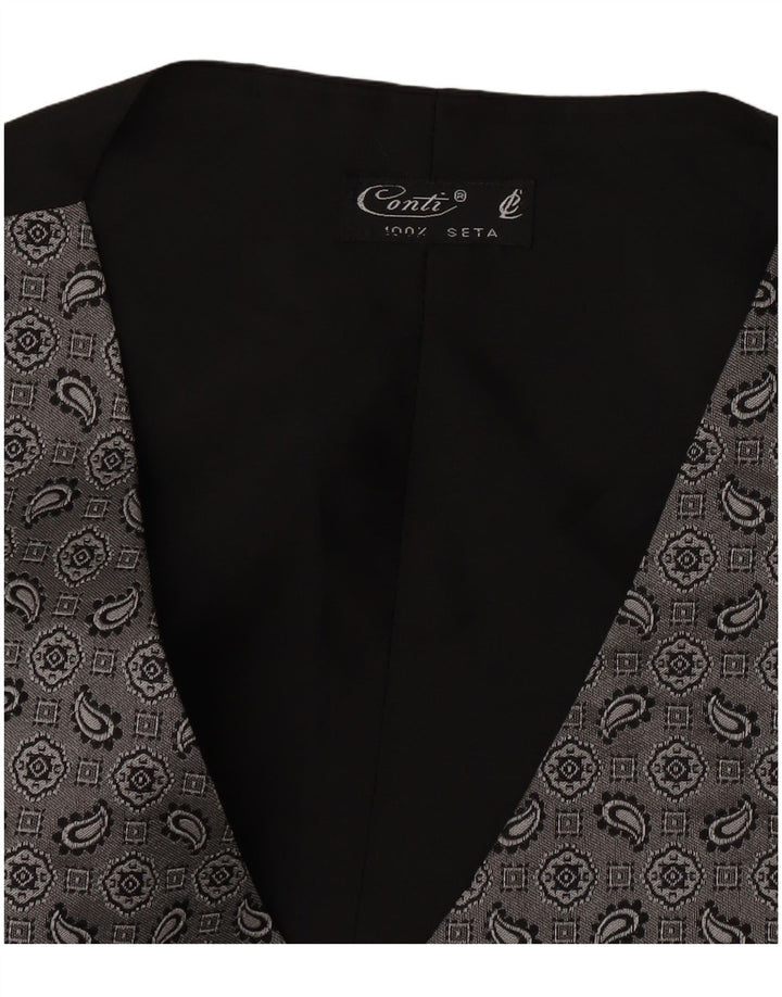 Colete masculino vintage pequeno cinza paisley seda