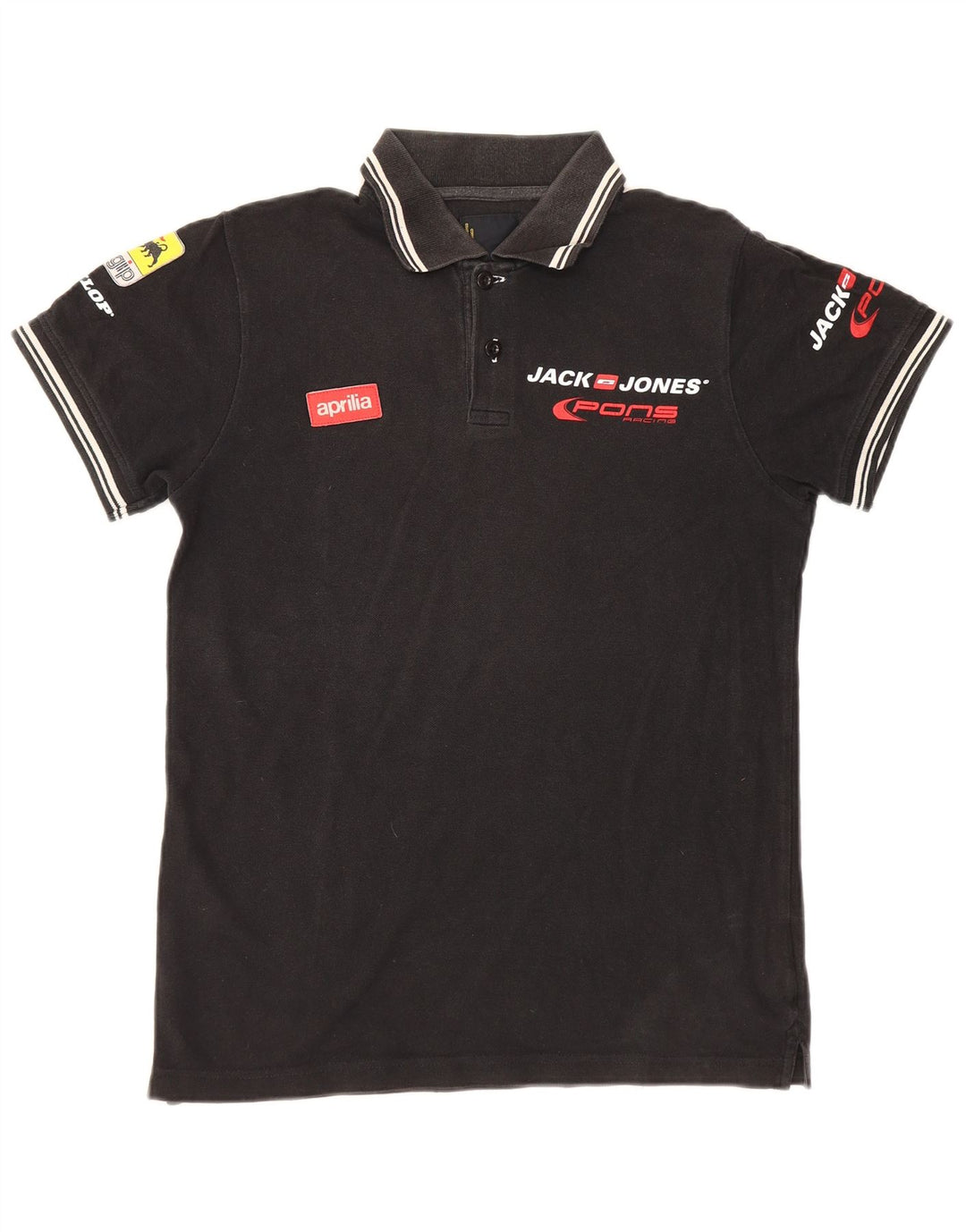 Camisa polo masculina Jack & Jones com estampa gráfica pequena de algodão preto