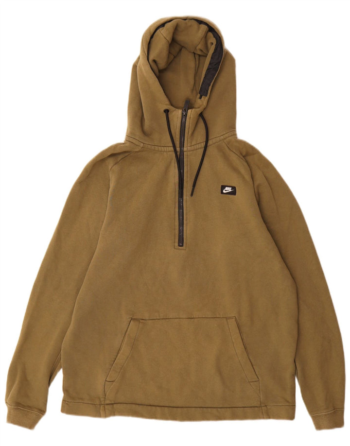 NIKE Mens Zip Neck Hoodie Jumper Médio Algodão Cáqui