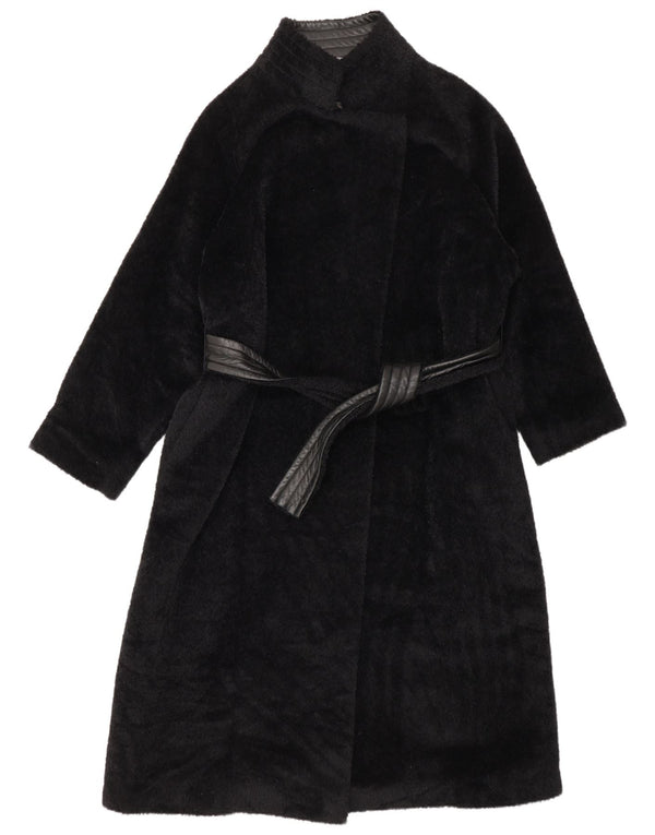 Max Mara Sobretudo feminino de couro sintético envoltório Reino Unido 8 pequeno preto de lã de alpaca
