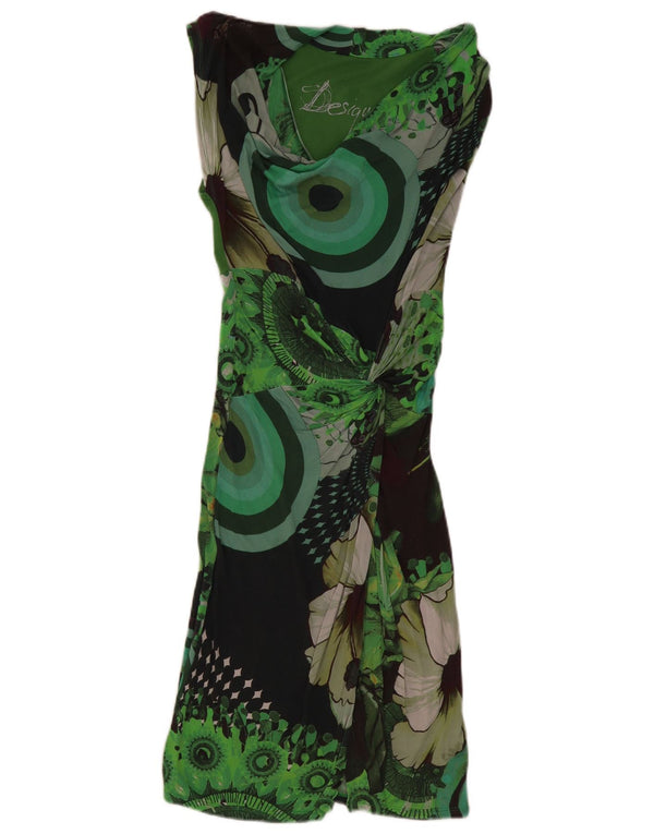 Desigual Vestido feminino gráfico sem mangas linha A UK 6 XS verde geométrico