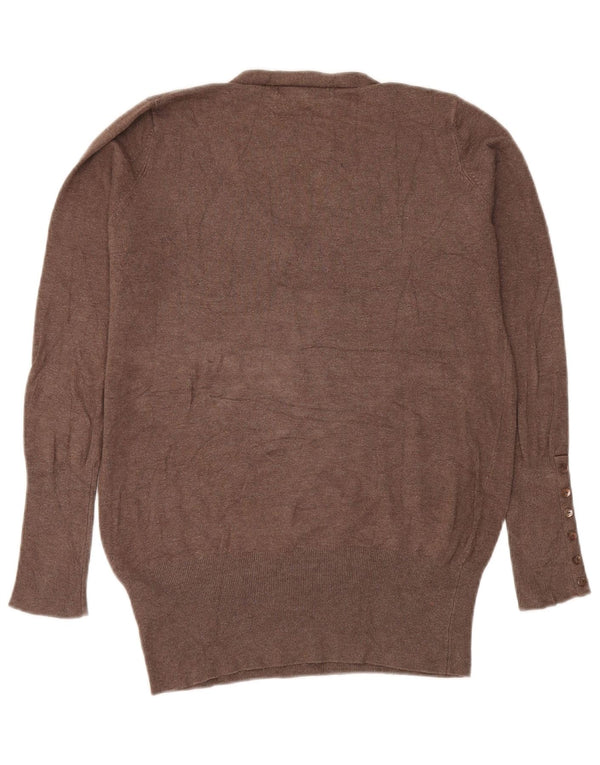 Suéter feminino Zara com decote em V Reino Unido 14 grande rayon marrom