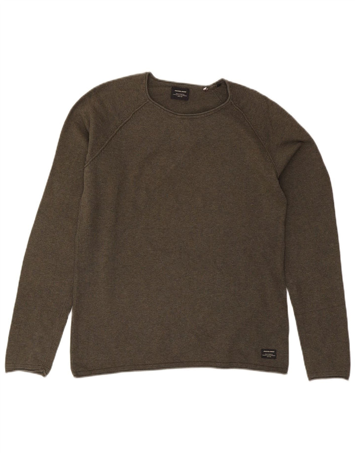 Suéter masculino Jack & Jones com gola canoa e algodão cáqui pequeno