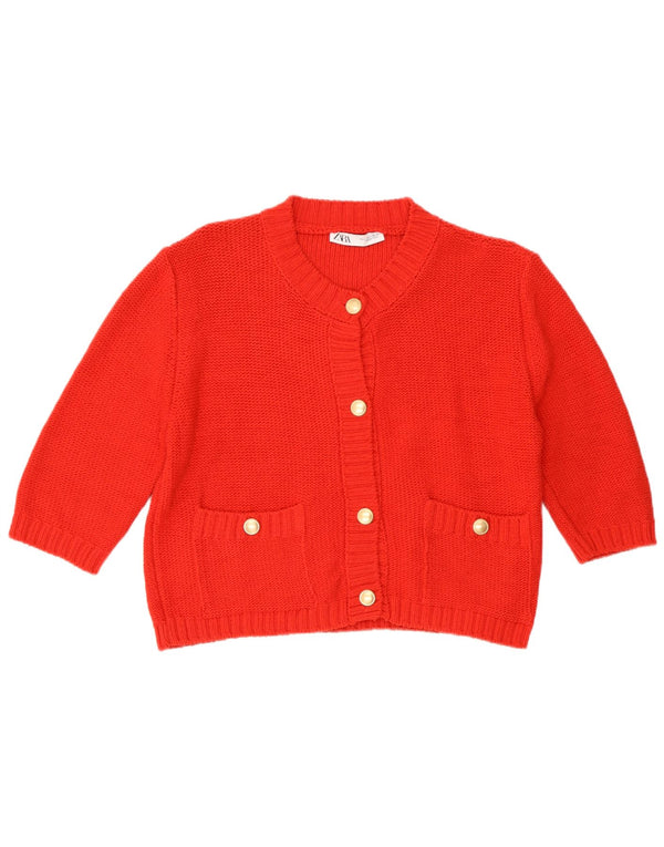 Suéter Cardigan Cropped de Manga 3/4 Feminino Zara Reino Unido 16 Grande Vermelho