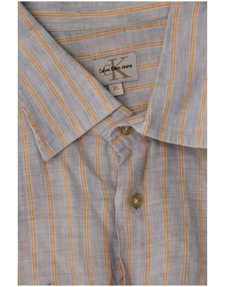 Camisa masculina de manga curta Calvin Klein Jeans XL cinza listrada