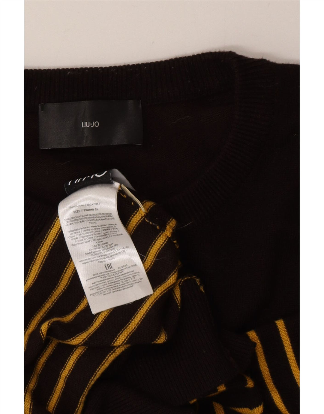 Liu Jo Suéter masculino com gola redonda e algodão listrado preto XL