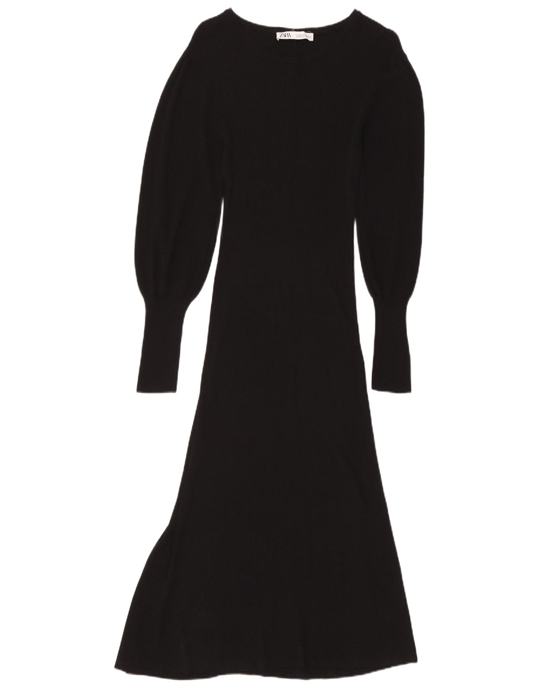 Vestido maxi feminino de manga comprida ZARA Reino Unido 12 médio preto viscose