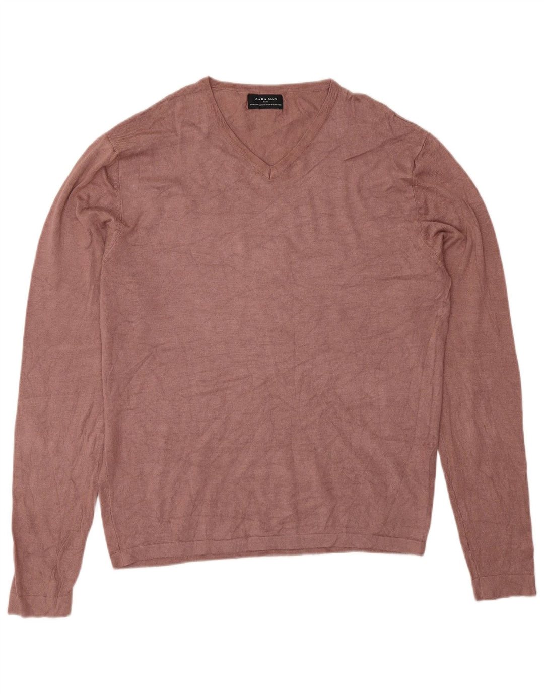 Zara Suéter masculino com decote em V XL viscose rosa