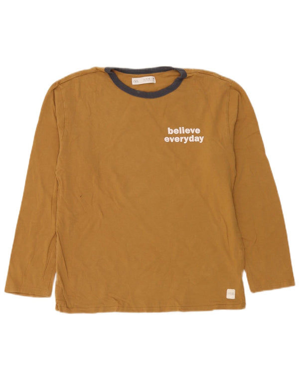 Zara Boys Graphic Top manga comprida 11-12 anos algodão marrom