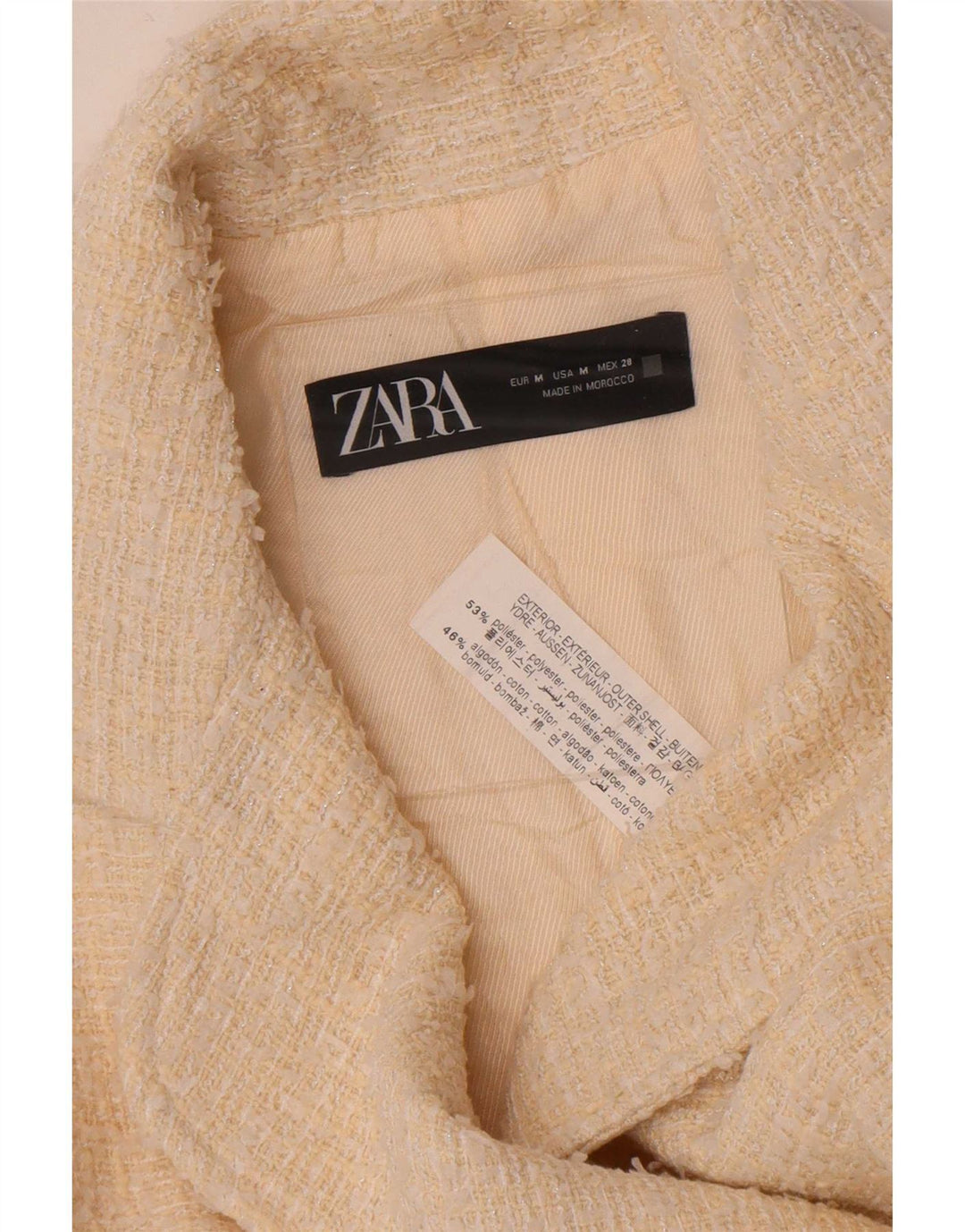 Jaqueta blazer feminina Zara com peito duplo UK 12 poliéster branco médio