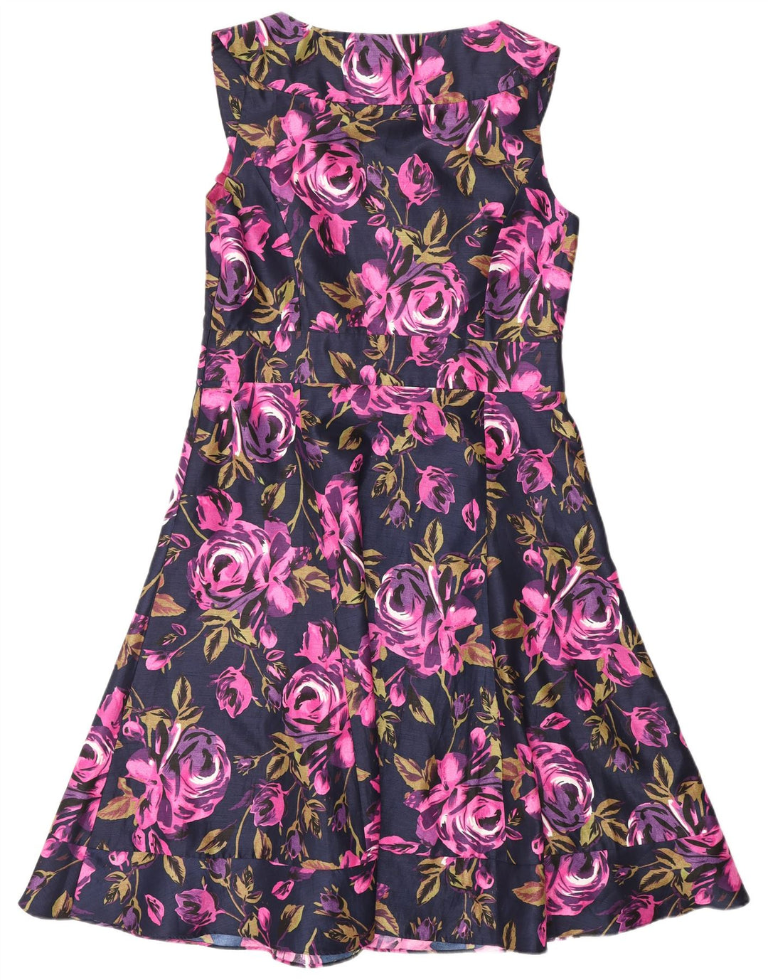 LAURA ASHLEY Vestido feminino sem mangas evasê UK 16 grande roxo floral