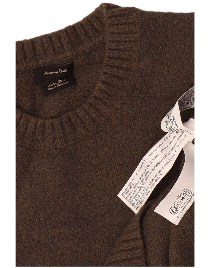 Suéter feminino Massimo Dutti com gola redonda Reino Unido 16 grande lã marrom