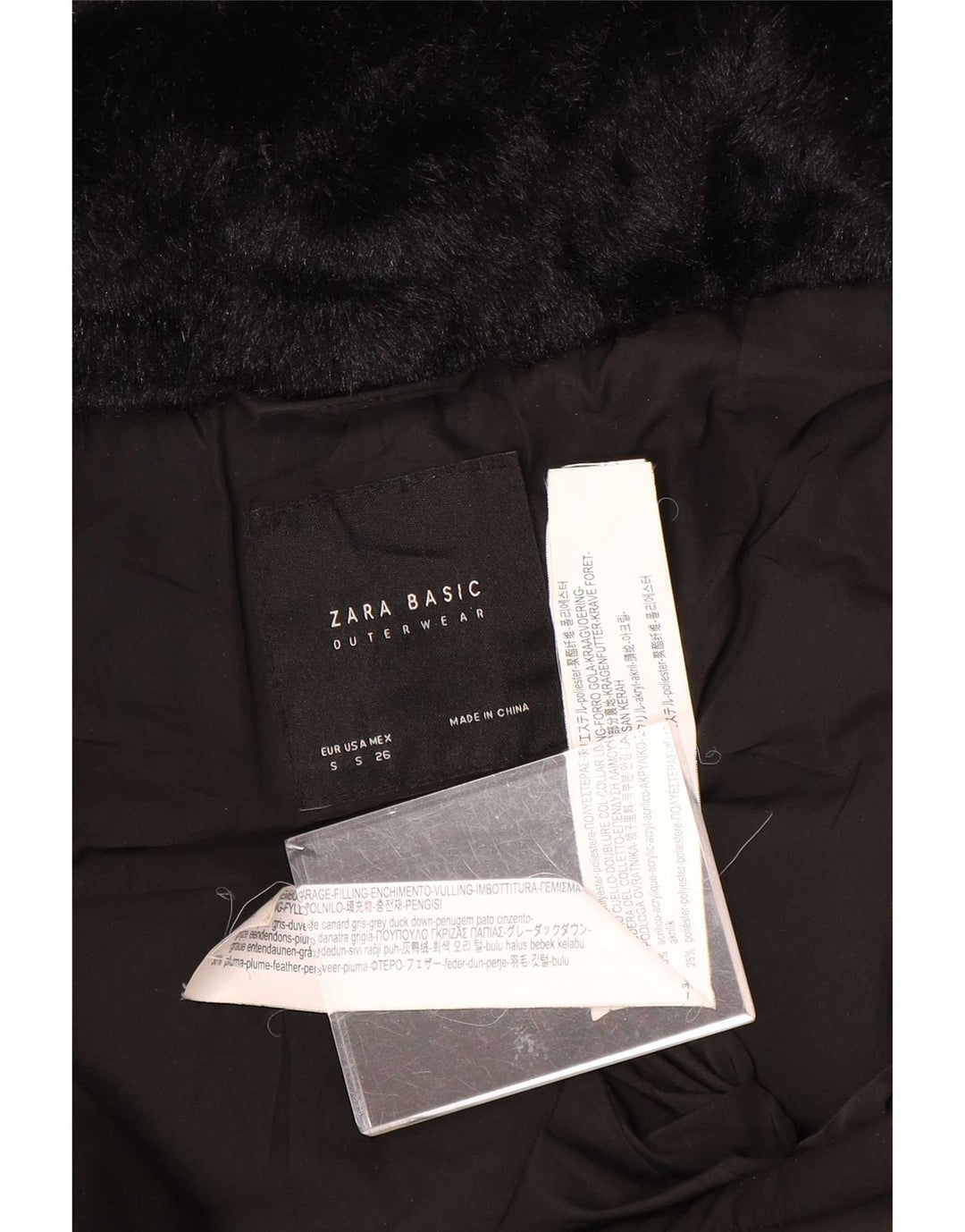 Jaqueta acolchoada com capuz feminina Zara UK 10 poliéster preto pequeno