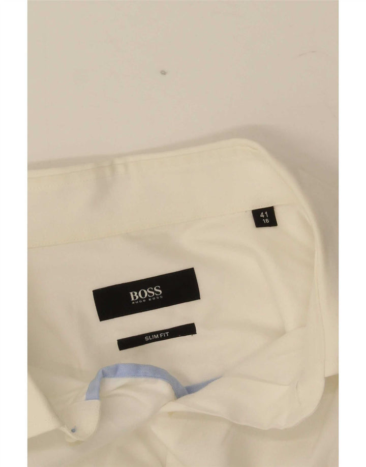 Hugo Boss Mens Slim Fit Camisa Tamanho 16 Grande Branco
