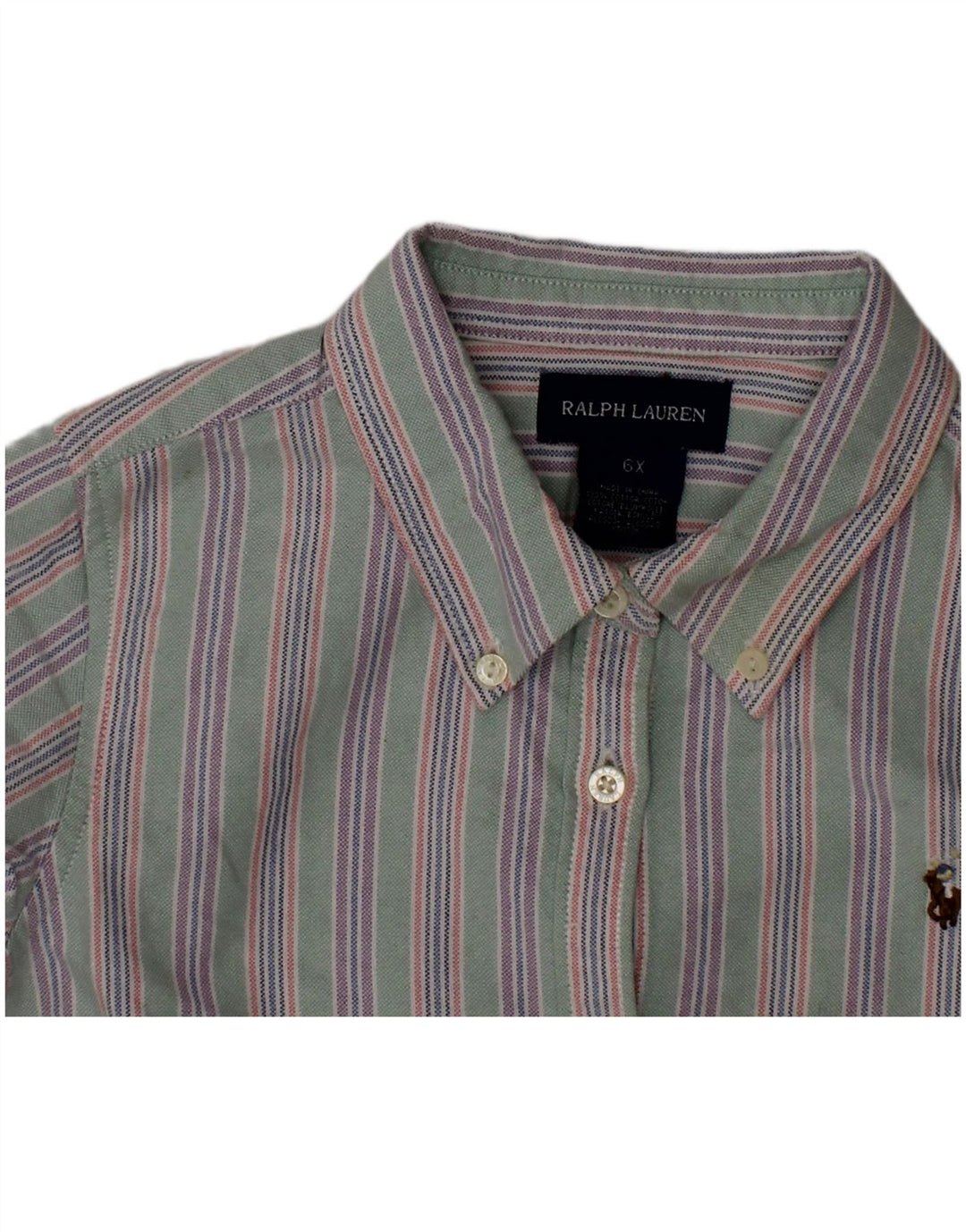Camisa de flanela masculina RALPH LAUREN 5-6 anos algodão listrado verde
