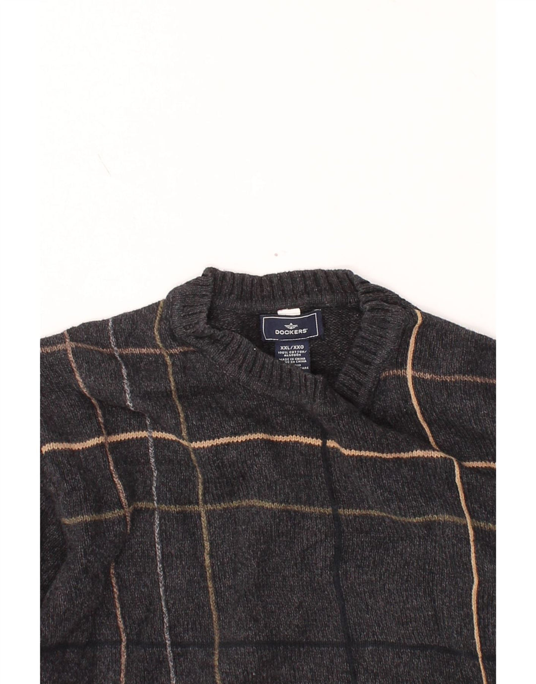 Suéter masculino DOCKERS com gola redonda 2XL algodão xadrez cinza