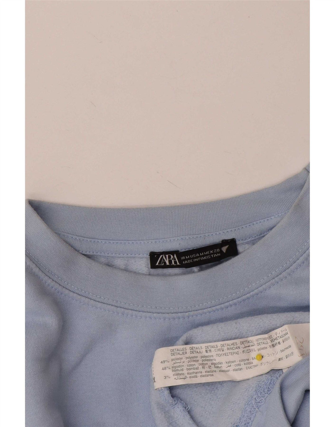 Zara Womens Crop Sweatshirt Jumper UK 14 Poliéster Azul Médio