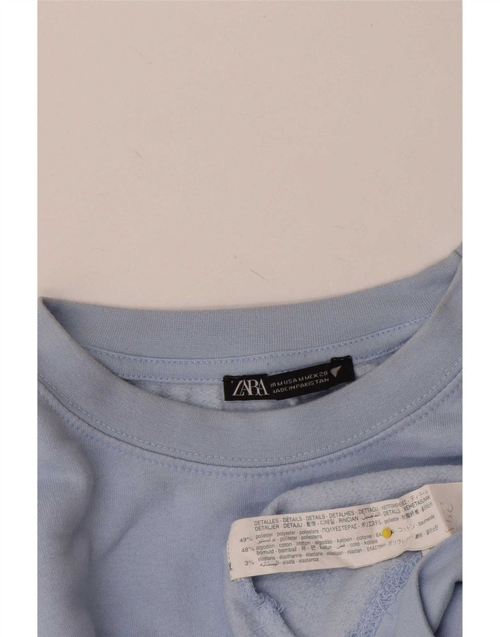 Zara Womens Crop Sweatshirt Jumper UK 14 Poliéster Azul Médio
