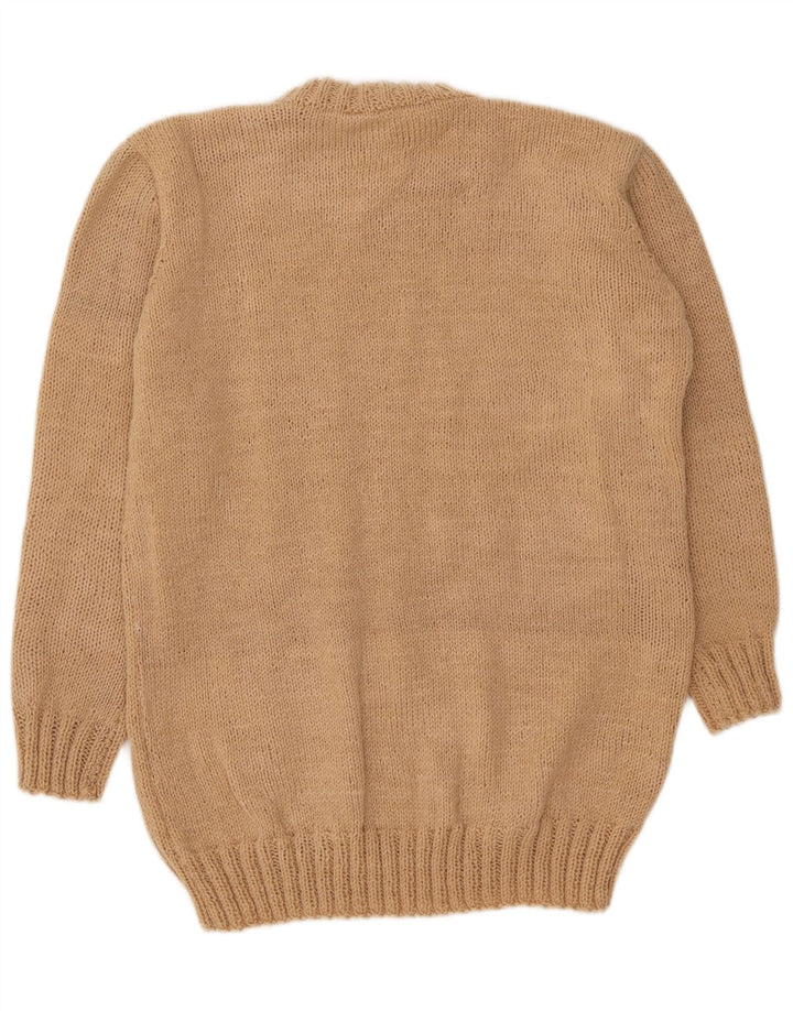 Suéter vintage masculino com gola redonda, bege médio