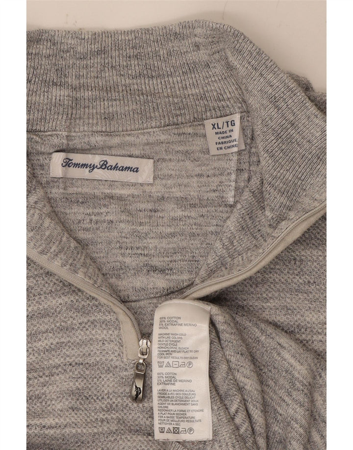 TOMMY BAHAMA Mens Zip Neck Jumper Sweater XL Grey Flecked Cotton Vintage Tommy Bahama and Second-Hand Tommy Bahama from Messina Hembry 