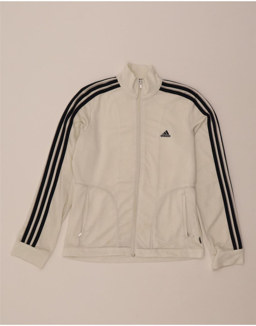 ADIDAS Womens Tracksuit Top Jacket UK 14 Médio Poliéster Branco