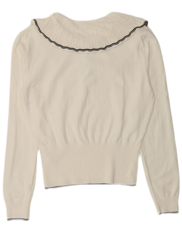 Zara Suéter feminino com gola polo e gola polo UK 18 XL branco viscose