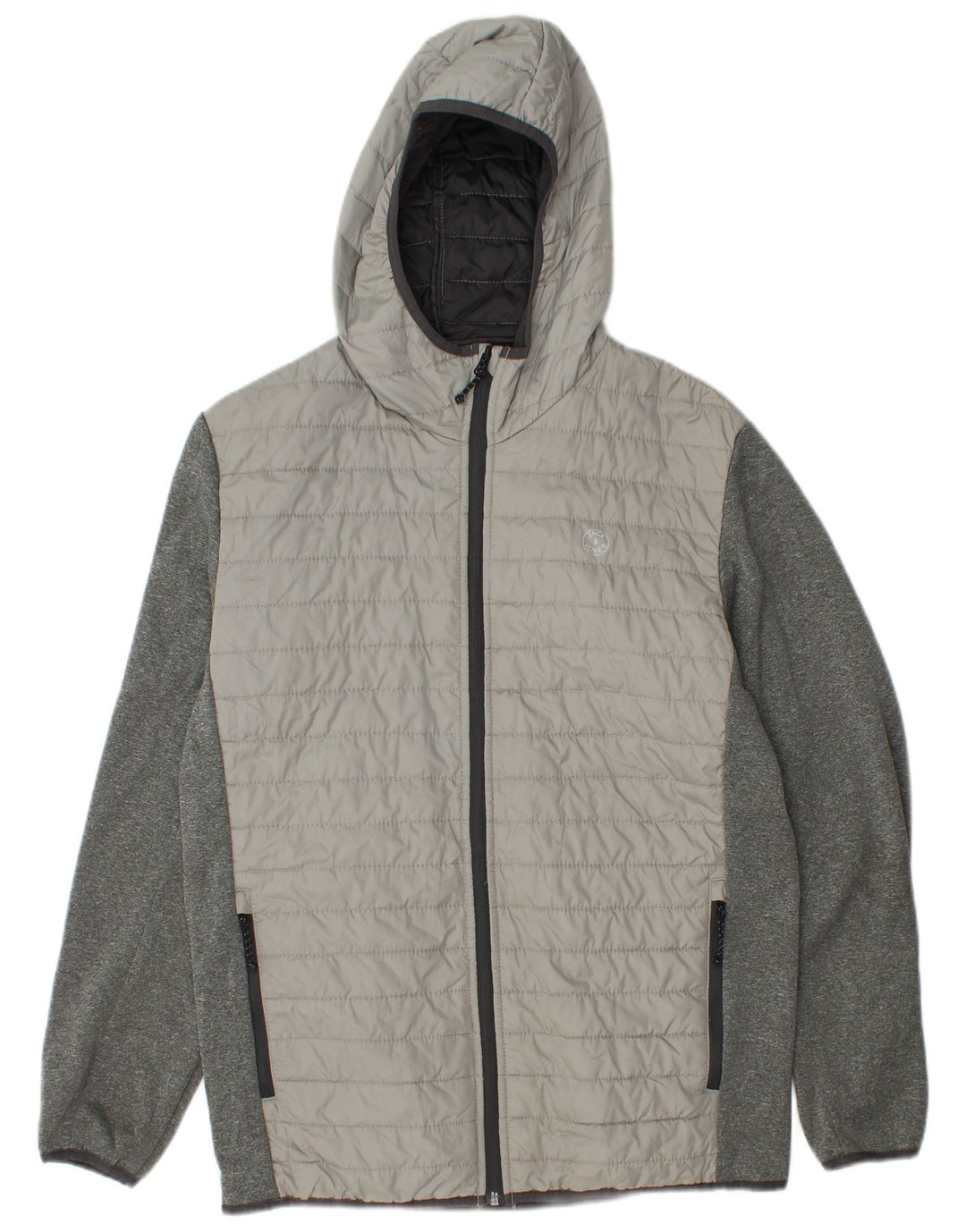Jaqueta masculina acolchoada com capuz Jack & Jones Reino Unido 38 bloco colorido cinza médio
