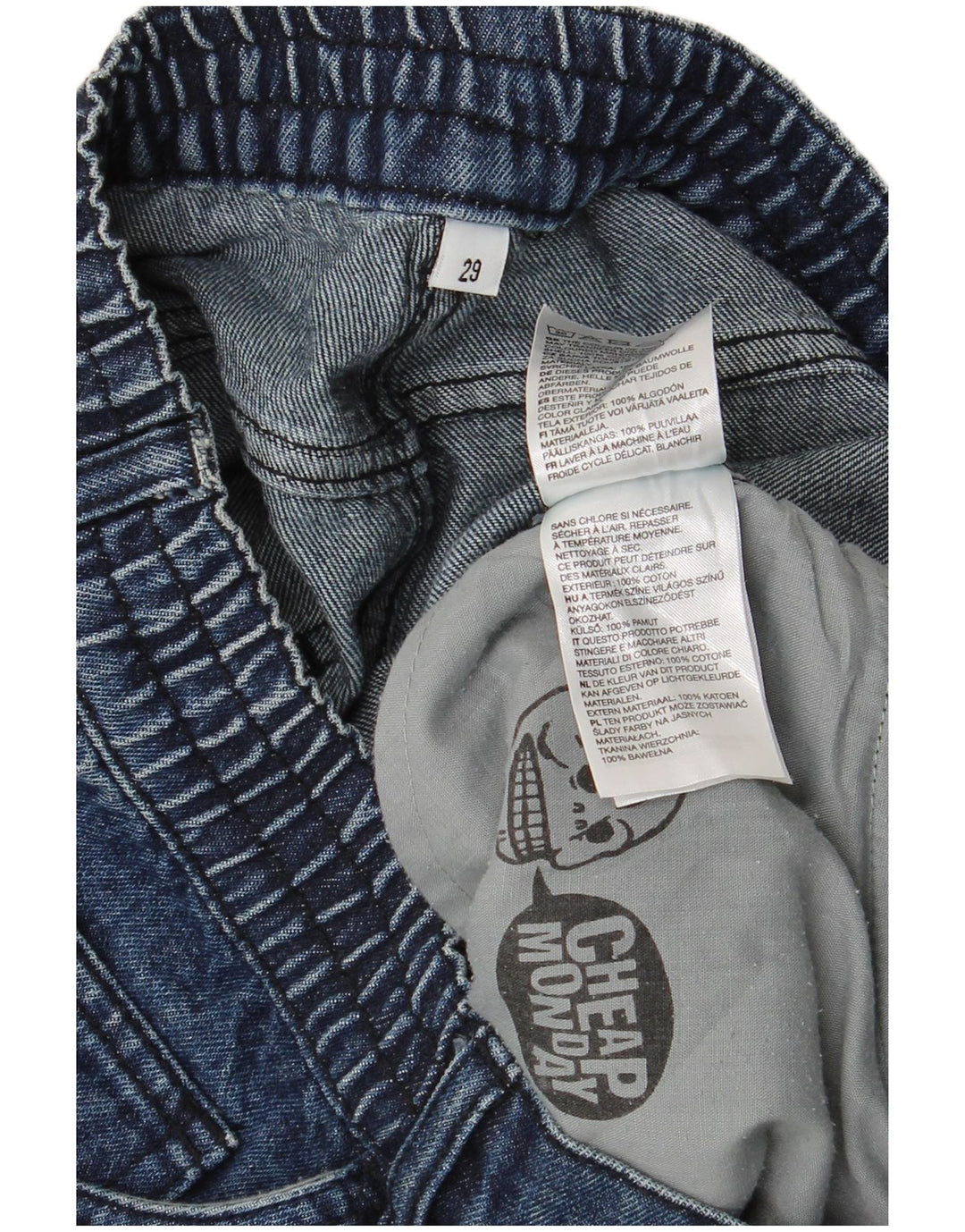 Bermuda jeans masculina barata segunda-feira W29 pequeno algodão azul marinho