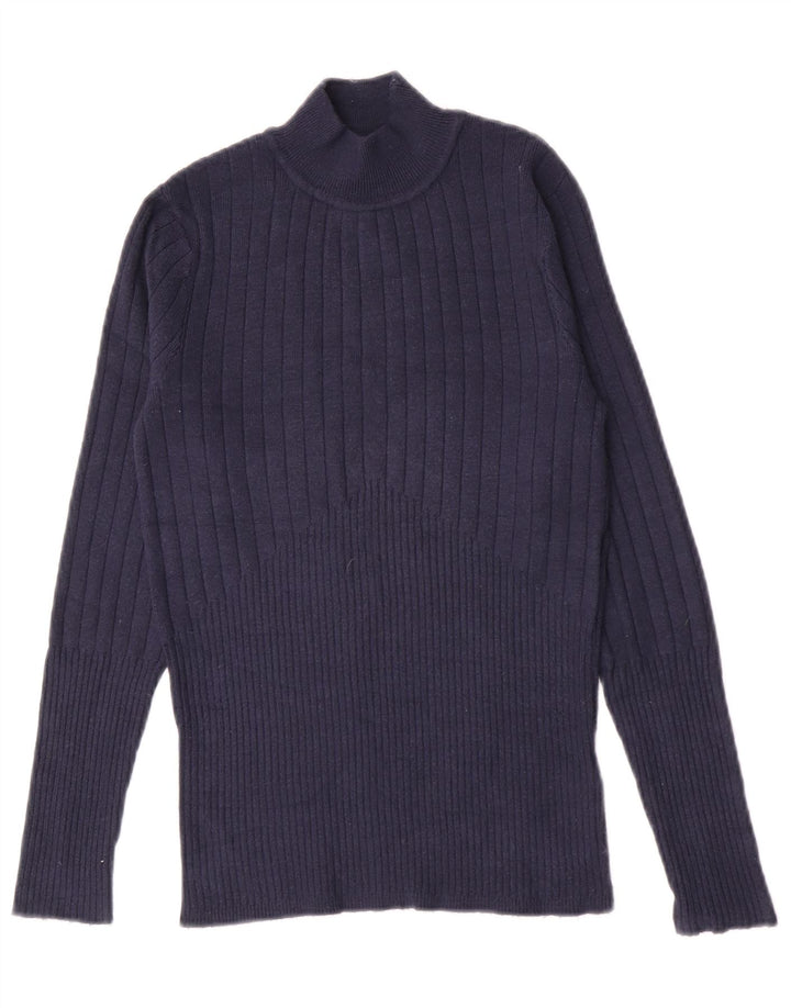 Suéter feminino Marks & Spencer com gola tartaruga Reino Unido 10 pequeno azul marinho