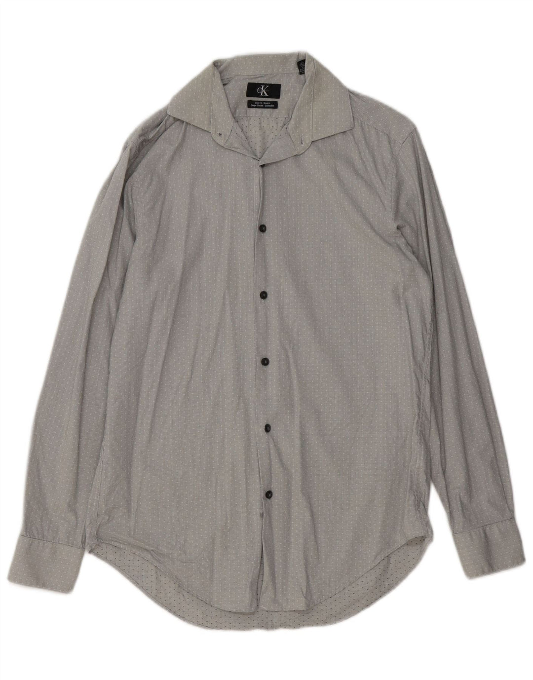 Camisa masculina CALVIN KLEIN Slim Fit tamanho 15 algodão manchado cinza médio