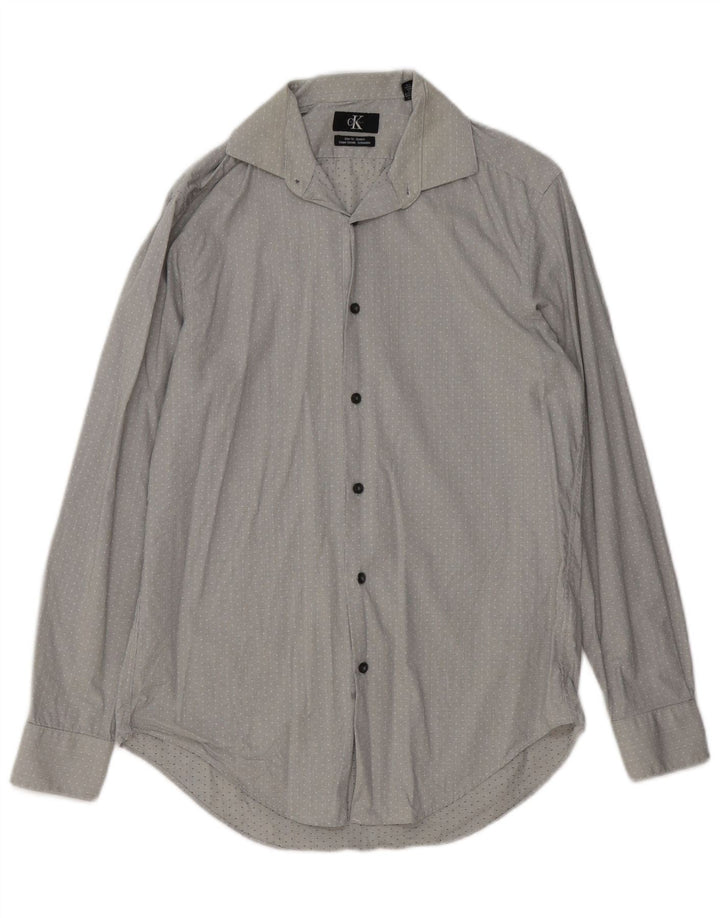 Camisa masculina CALVIN KLEIN Slim Fit tamanho 15 algodão manchado cinza médio