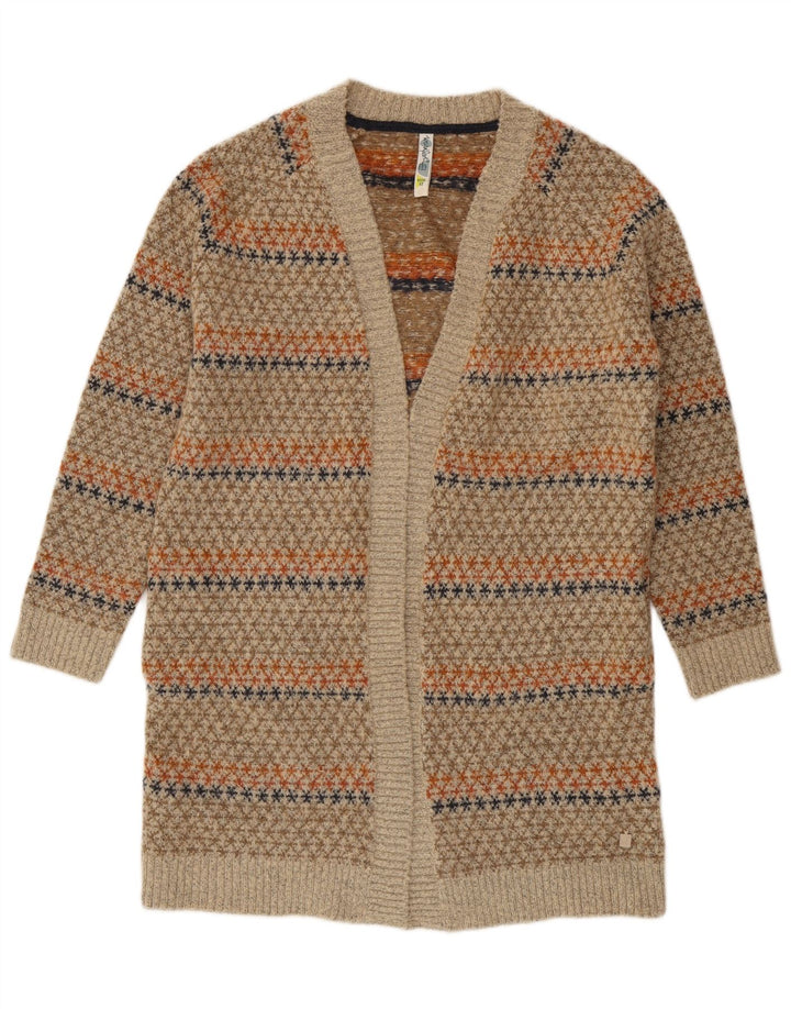Suéter Cardigan Feminino Weird Fish Longline Reino Unido 12 Médio Bege Geométrico
