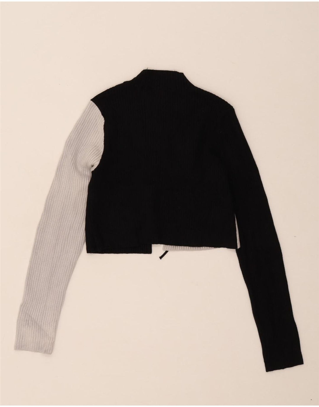 Zara Crop Top Feminino Manga Longa Reino Unido 12 Médio Preto Colourblock Viscose