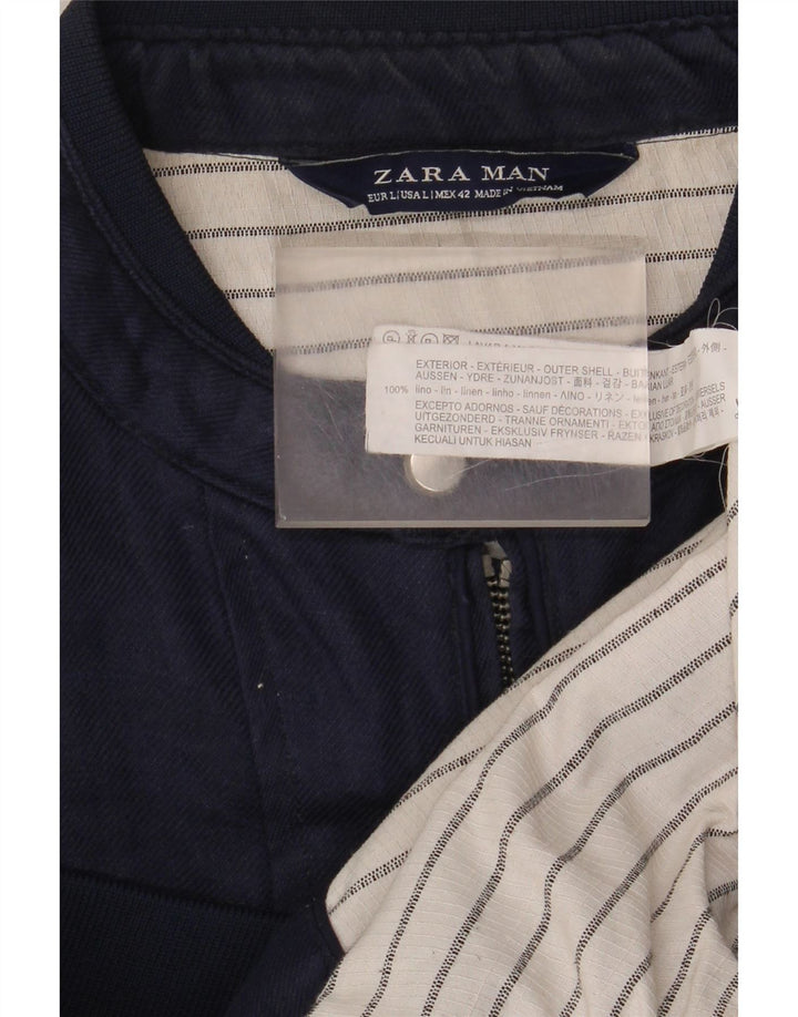 Jaqueta bomber masculina Zara UK 40 grande linho azul marinho