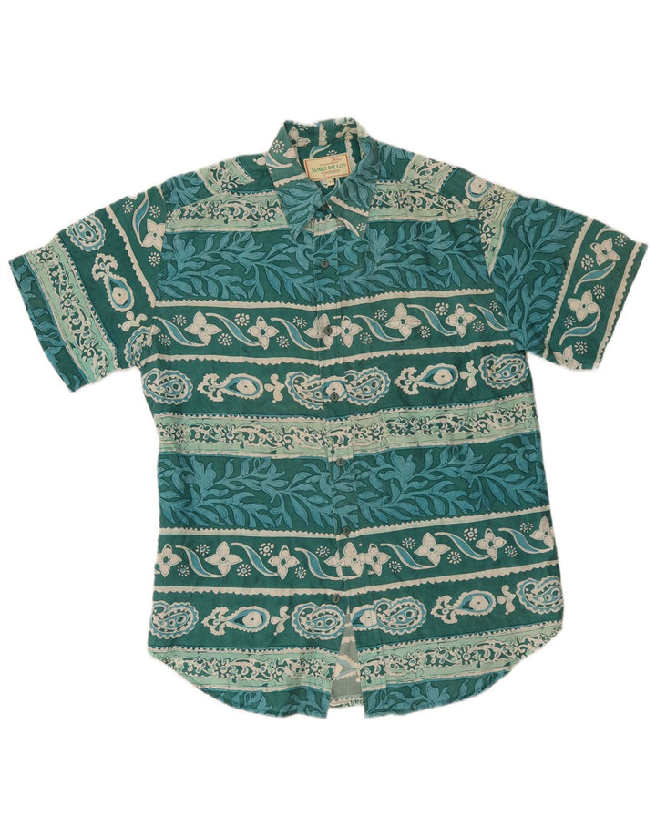Camisa masculina de manga curta James Dillon pequena seda floral verde