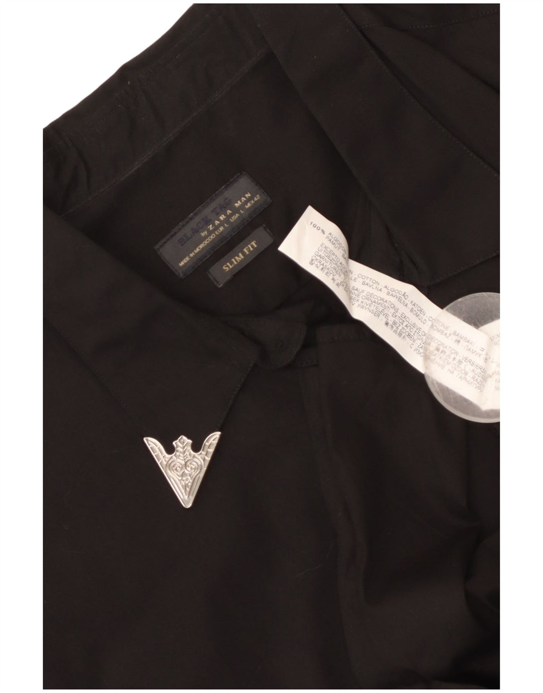 Camisa masculina Zara Slim Fit grande algodão preto