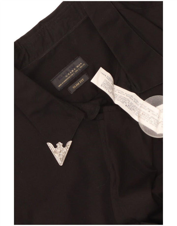 Camisa masculina Zara Slim Fit grande algodão preto