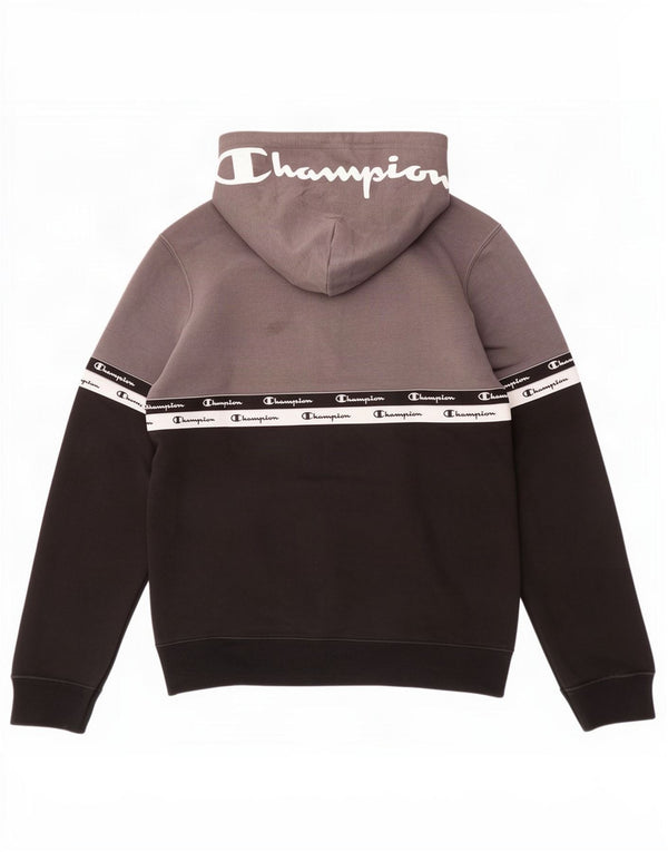 Jumper masculino com capuz gráfico Champion com zíper e gola XS cinza bloco colorido
