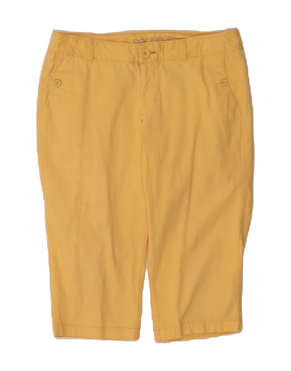 Calça capri feminina DOCKERS reta US 12 grande W32 L18 algodão amarelo