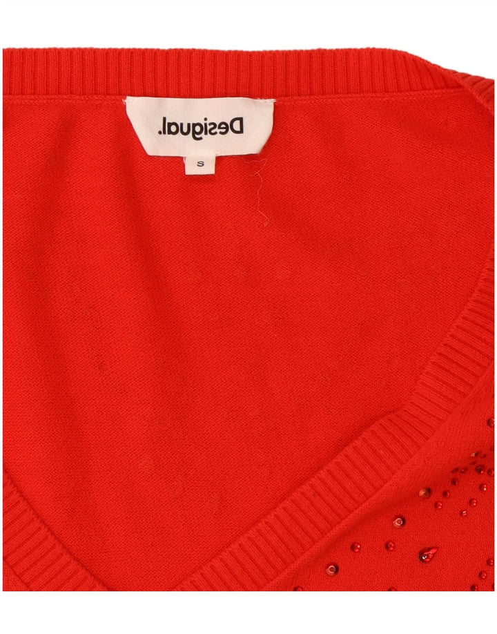Desigual Suéter feminino oversized com decote em V Reino Unido 10 pequeno vermelho