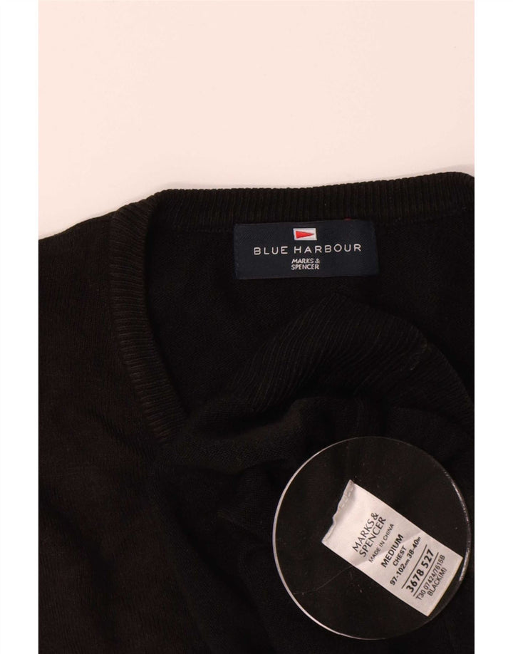 Suéter masculino Marks & Spencer Blue Harbor com decote em V médio preto