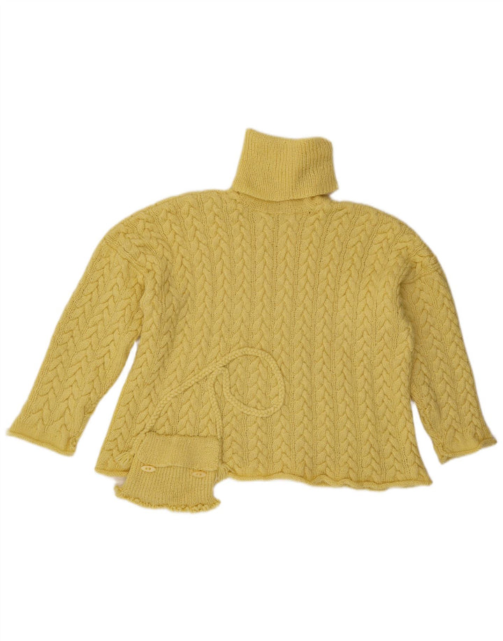 Suéter feminino vintage com gola alta e gola alta Reino Unido 14 grande amarelo