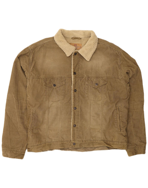 Marks & Spencer Mens Blue Harbour Sherpa Corduroy Jacket UK 44 2XL Khaki