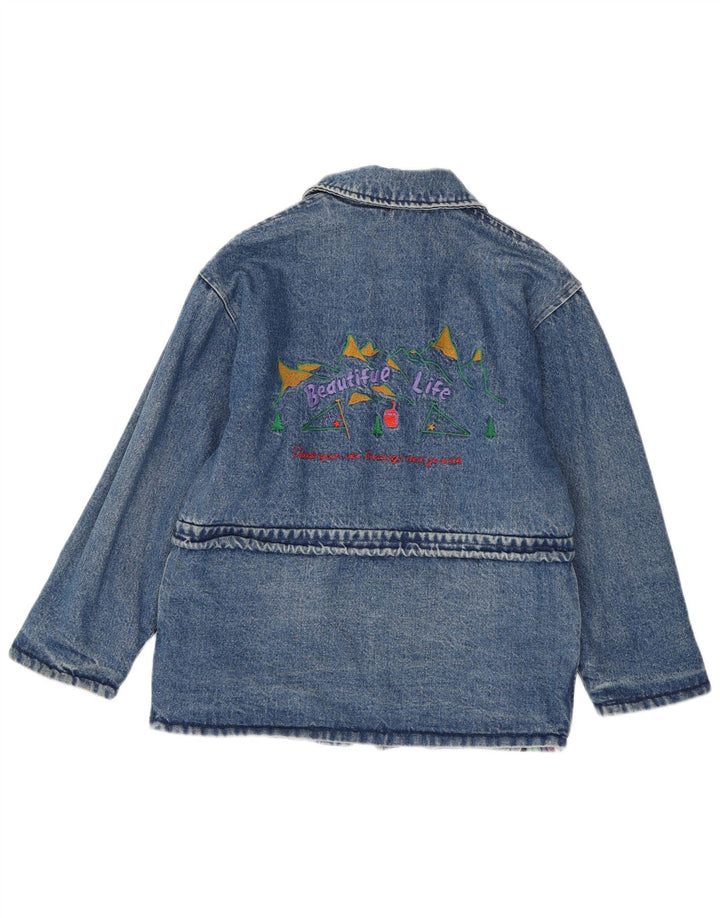 Jaqueta jeans feminina vintage com estampa gráfica UK 16 grande azul