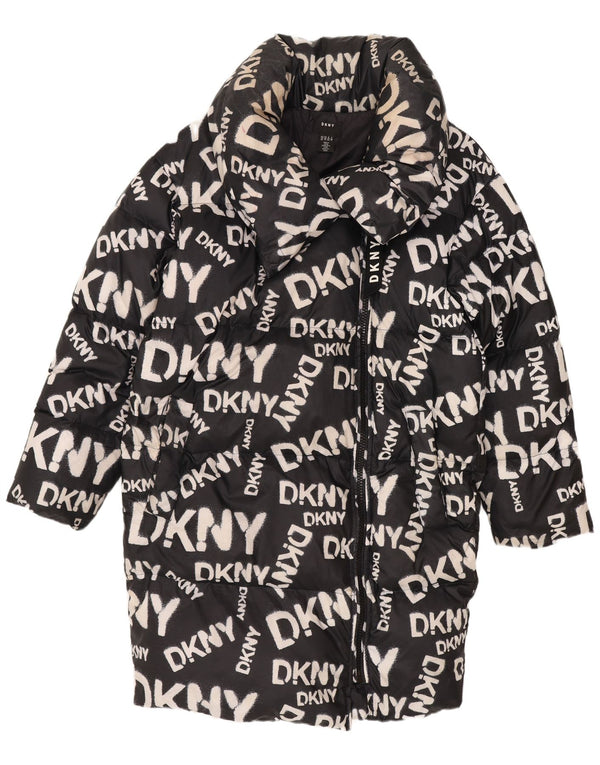 Casaco acolchoado grande gráfico feminino Dkny UK 6 XS preto nylon
